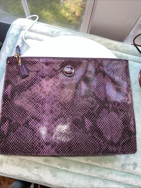 Coach Purple Embossed Snakeskin Leather Wristlet Clutch